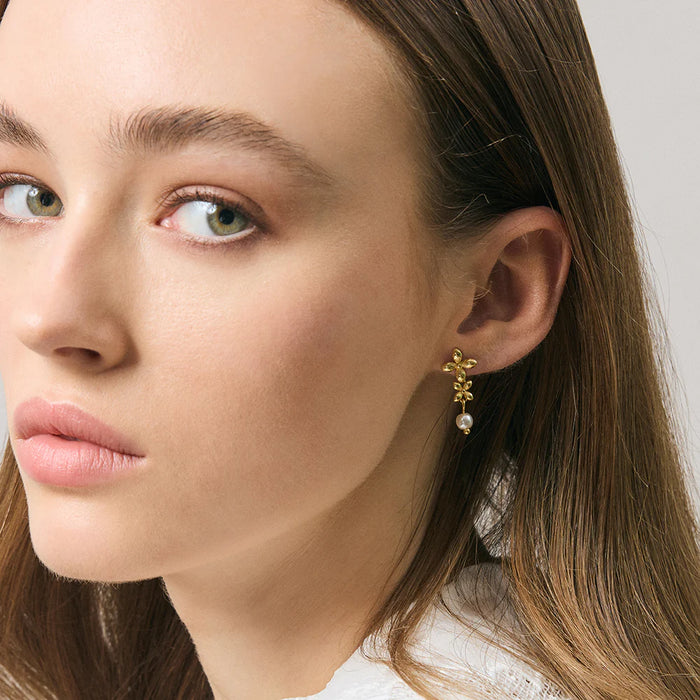 Gladys Earrings ~ Gold + Pearl