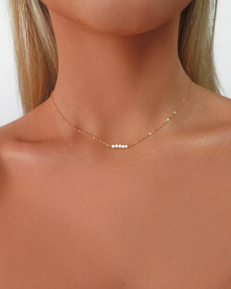 SMALL FRESHWATER PEARL STACK NECKLACE- 14K GOLD