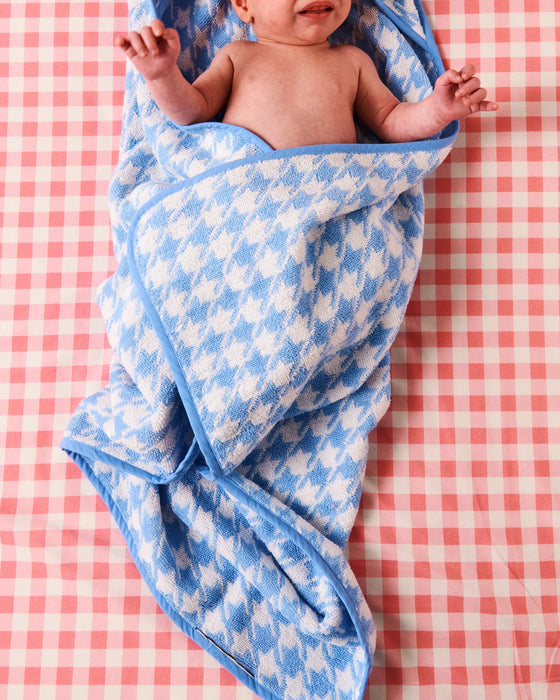 HOUNDSTOOTH BLUE TERRY BABY TOWEL