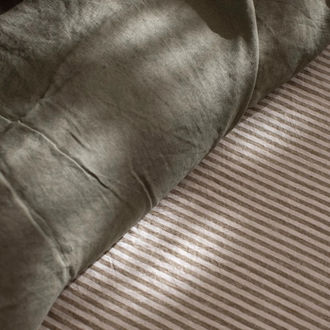Linen Fitted Sheet - Olive Stripe