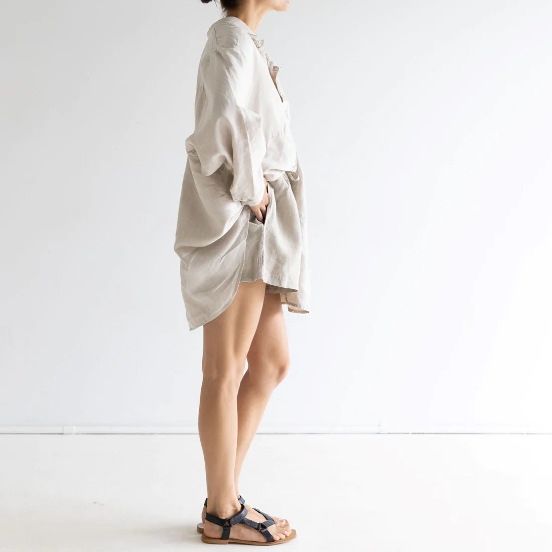 Linen Drawstring Shorts - Egg Shell