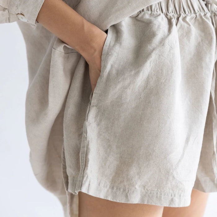 Linen Drawstring Shorts - Egg Shell