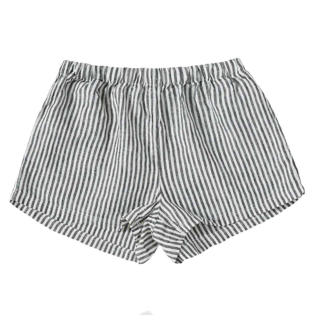 Linen Drawstring Shorts - Charcoal Stripe