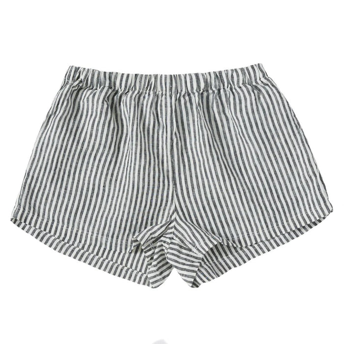 Linen Drawstring Shorts - Charcoal Stripe