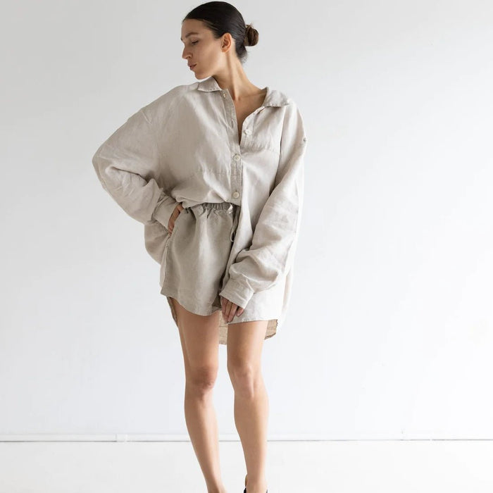 Linen Drawstring Shorts - Egg Shell