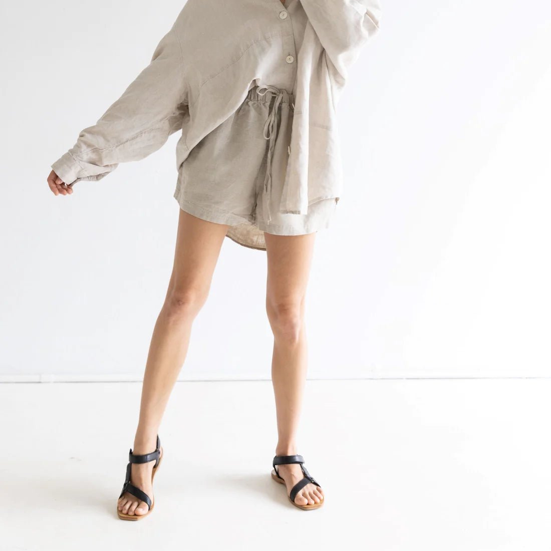 Linen Drawstring Shorts - Egg Shell